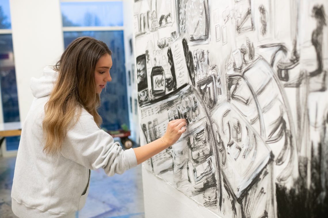 Ashley Gillen '20 at Pronto working on Junior Art exhibition